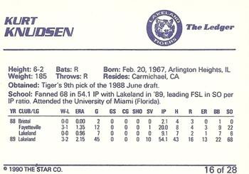 1990 Star Lakeland Tigers #16 Kurt Knudsen Back