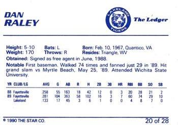 1990 Star Lakeland Tigers #20 Dan Raley Back