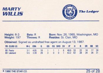 1990 Star Lakeland Tigers #25 Marty Willis Back