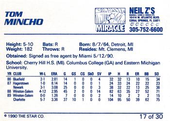 1990 Star Miami Miracle I #17 Tom Michno Back