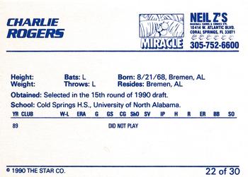1990 Star Miami Miracle I #22 Charlie Rogers Back