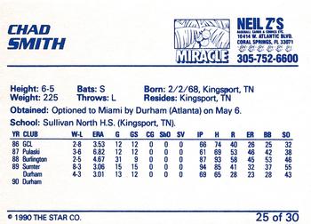 1990 Star Miami Miracle I #25 Chad Smith Back