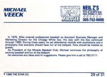 1990 Star Miami Miracle I #29 Michael Veeck Back