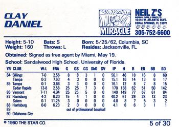 1990 Star Miami Miracle I #5 Clay Daniel Back