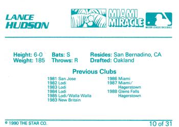 1990 Star Miami Miracle II #10 Lance Hudson Back
