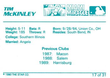 1990 Star Miami Miracle II #17 Tim McKinley Back