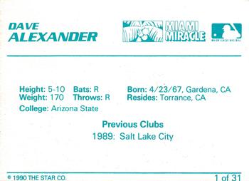 1990 Star Miami Miracle II #1 Dave Alexander Back
