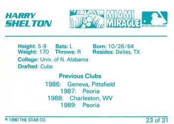 1990 Star Miami Miracle II #23 Harry Shelton Back