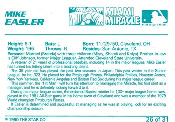 1990 Star Miami Miracle II #26 Mike Easler Back