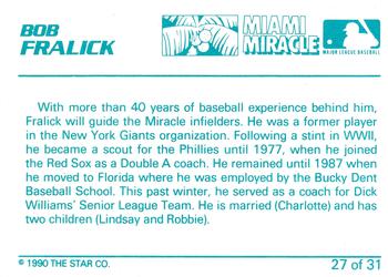 1990 Star Miami Miracle II #27 Bob Fralick Back