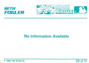 1990 Star Miami Miracle II #29 Seth Fogler Back