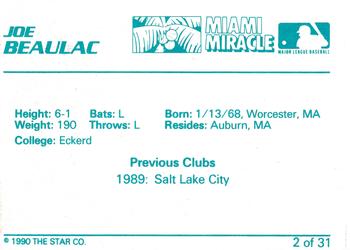 1990 Star Miami Miracle II #2 Joe Beaulac Back