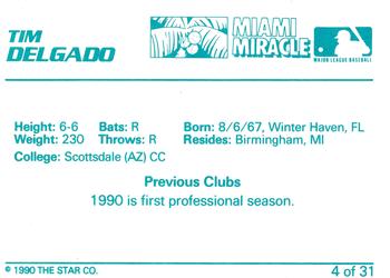 1990 Star Miami Miracle II #4 Tim Delgado Back