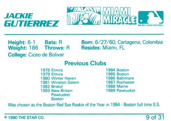 1990 Star Miami Miracle II #9 Jackie Gutierrez Back