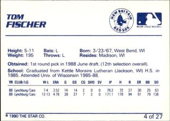 1990 Star New Britain Red Sox #4 Tom Fischer Back