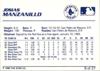1990 Star New Britain Red Sox #9 Josias Manzanillo Back