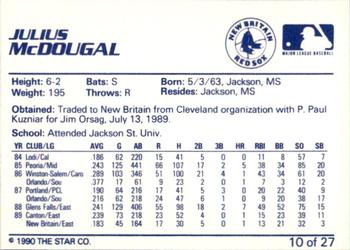 1990 Star New Britain Red Sox #10 Julius McDougal Back