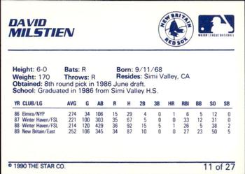 1990 Star New Britain Red Sox #11 David Milstien Back