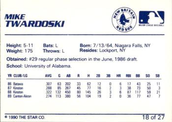 1990 Star New Britain Red Sox #18 Mike Twardoski Back