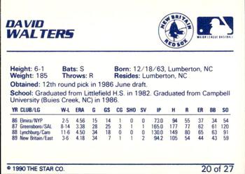 1990 Star New Britain Red Sox #20 David Walters Back