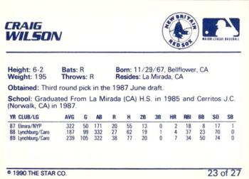 1990 Star New Britain Red Sox #23 Craig Wilson Back