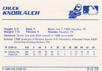 1990 Star Orlando Sun Rays #8 Chuck Knoblauch Back