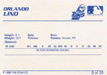 1990 Star Orlando Sun Rays #9 Orlando Lind Back