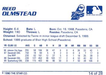 1990 Star Orlando Sun Rays #14 Reed Olmstead Back