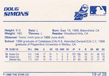 1990 Star Orlando Sun Rays #19 Doug Simons Back
