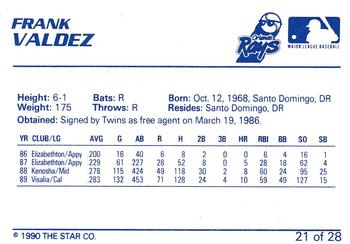 1990 Star Orlando Sun Rays #21 Frank Valdez Back