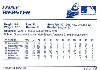 1990 Star Orlando Sun Rays #23 Lenny Webster Back