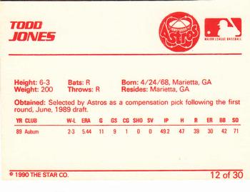 1990 Star Osceola Astros #12 Todd Jones Back
