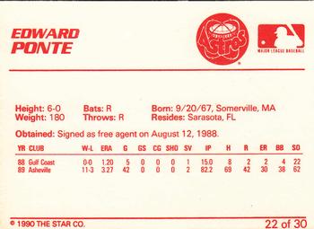 1990 Star Osceola Astros #22 Edward Ponte Back