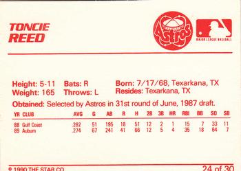 1990 Star Osceola Astros #24 Toncie Reed Back