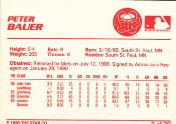 1990 Star Osceola Astros #3 Peter Bauer Back