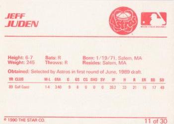 1990 Star Osceola Astros #11 Jeff Juden Back