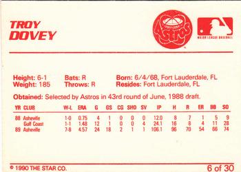 1990 Star Osceola Astros #6 Troy Dovey Back