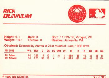 1990 Star Osceola Astros #7 Rick Dunnum Back