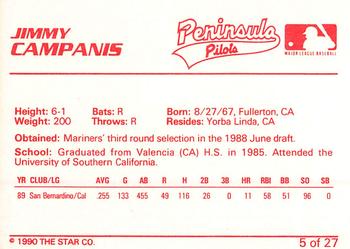 1990 Star Peninsula Pilots #5 Jimmy Campanis Back