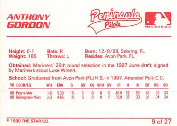 1990 Star Peninsula Pilots #9 Anthony Gordon Back
