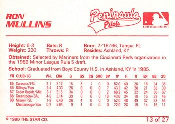 1990 Star Peninsula Pilots #13 Ron Mullins Back