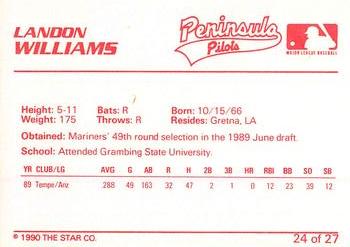 1990 Star Peninsula Pilots #24 Landon Williams Back