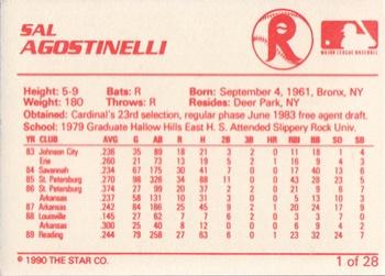 1990 Star Reading Phillies #1 Sal Agostinelli Back