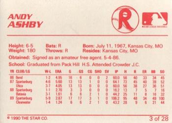 1990 Star Reading Phillies #3 Andy Ashby Back
