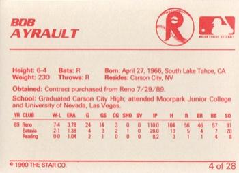 1990 Star Reading Phillies #4 Bob Ayrault Back