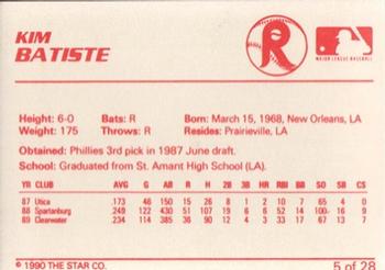 1990 Star Reading Phillies #5 Kim Batiste Back
