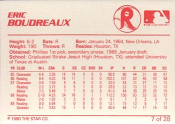 1990 Star Reading Phillies #7 Eric Boudreaux Back
