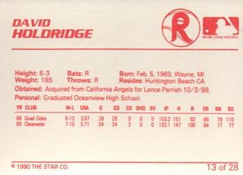 1990 Star Reading Phillies #13 David Holdridge Back