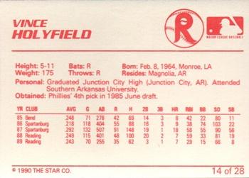 1990 Star Reading Phillies #14 Vince Holyfield Back