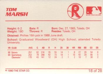 1990 Star Reading Phillies #18 Tom Marsh Back